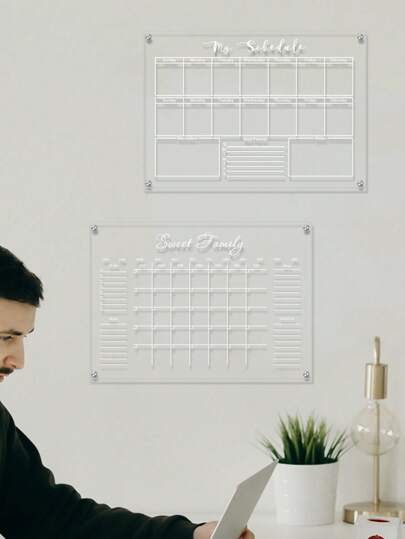 1 conjunto de planejador mensal e semanal branco, quadro branco de acrílico para parede, quadro de notas para decoração de casa (inclui 1 marcador magnético para quadro branco)