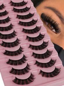 10 pares de pestañas postizas de visón falso ruso, pestañas postizas dramáticas y esponjosas de 3D, kit de extensión de pestañas que alarga y volumiza, productos de belleza y maquillaje - Negro - Ver 6