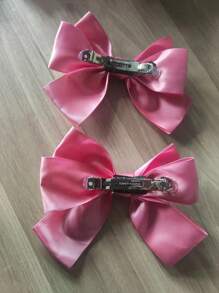 1pc Satin Ribbon Bow Barrette Hair Clip With Spring,Hair Accessories,Hair Barrettes Hair Clips Claw Clips, School Stuff, Elegant, College, Bows, Cute, Head Accessories, Hairpin - Pink - View 4