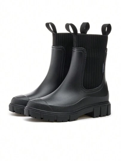 Women's Solid Color Waterproof Rain Boots, NewStyle Fashionable Round Toe Boots For Outdoor Wear,Non-Slip Rain Boots For Women & Girls