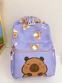 1 pieza de mochila de tela de nailon con estampado de letras de dibujos animados para niños y niñas, lindo bolso escolar para estudiantes en el campus, mochila pequeña y de moda adecuada para viajes diarios