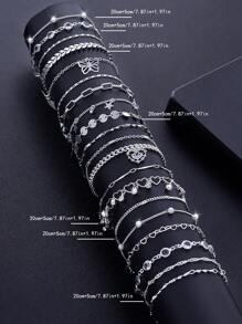 20pcs/Set Elegant Copper Rhinestone & Faux Pearl Star Pendant Bracelet Jewelry Set, Suitable For Daily Wear