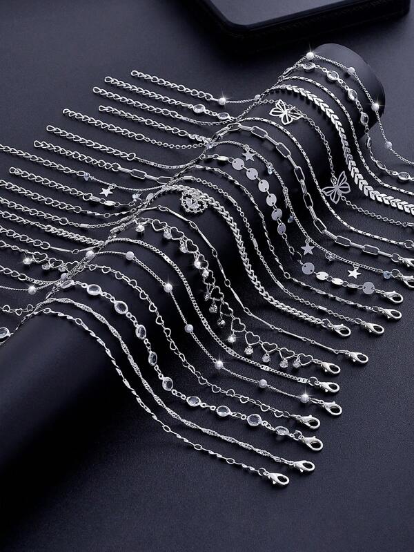 20 pièces/set Élégant set de bijoux bracelet avec pendentif en strass de cuivre et faux perle en forme d'étoile, convient pour un port quotidien
