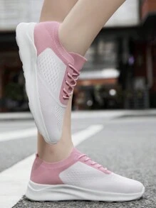 Women's Outdoor Lightweight Fitness Shoes Fashionable Casual Shoes Anti Slip Road Running Shoes Mesh Breathable Walking Shoes Lace Up Sneakers White_Pink