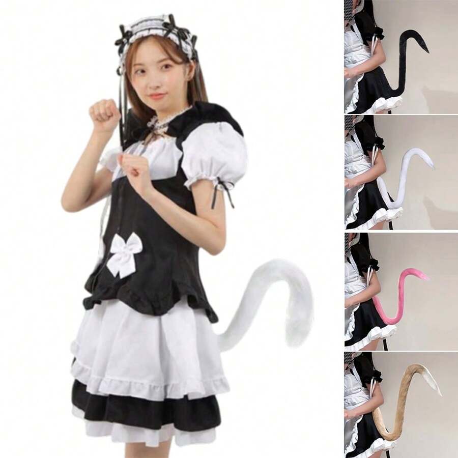 1pc Japanese Lolita Style Animal Polyester Fiber Cat Tail Cosplay Accessory, Long Fur Cat Tail Decor, Suitable For All Seasons - Multicolor - View 1