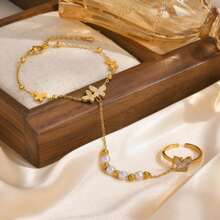 1 pièce Bracelet de doigt rétro design trèfle, classique et polyvalent, idéal pour les voyages, idéal pour les festivals, bracelet thérapeutique en cristal pour un traitement énergétique spirituel.