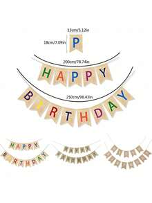 1 Set Banderines con cordel de estilo cumpleaños FELIZ CUMPLEAÑOS Decoración de fiesta colorida con banderas con letra de cola de milano para escenario de cumpleaños - Multicolor - Ver 4