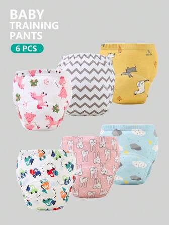6 piezas de pañales de tela reutilizables para bebé con estampado digital, pantalones de entrenamiento transpirables para bebé