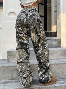 Retro Fashion Camouflage Loose Cargo Pants - Multicolor - View 8