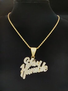 1pc Fashionable "Stay Humble" Letter Shaped Pendant Necklace, Unisex Hip Hop Vintage Necklace, Suitable For Party Or Daily Wear, 2 Chain Styles Available - Silver - View 9