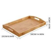 Wide Bamboo Organizer Tray Storage Bin With Handles For Cutlery Serving Spoons Cooking Utensils Teapot Teacup