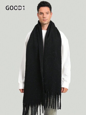 1 pieza Bufanda larga de estilo cachemira a cuadros para hombres, bufanda geométrica gruesa y cálida con flecos, regalo festivo para parejas invierno