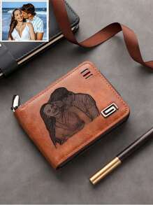 Customizable Engraved Photo Leather Wallet, Personalized Men's Wallet, Commemoration Gift For Father, Anniversary Gift For Husband, Valentine's Day Gift, Birthday Gift For Him Valentines