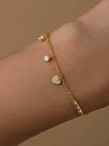 1Pc Heart & Clover 925 Sterling Silver Stackable Hand Chain Bracelet For Women | Romantic Dainty Adjustable Chain For Valentine's Day, Anniversary, Wedding | Fine Jewelry Gift Box