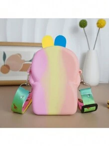 Bolsa mensageiro de silicone com animais fofos, porta-moedas, mini bolsa de aperto com liberação de pressão dos dedos - à prova d'água, bolsa de armazenamento