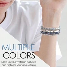 20mm Handmade Elastic Crystal Beaded Bracelet Strap Compatible With Samsung Galaxy Watch7/6/5/4 40/44mm, Active 2, Watch 4 Classic 42mm/46mm, Watch 5 Pro 45mm - Silver - View 2