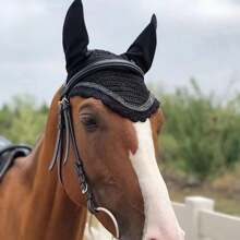 TGW RIDING 3D Rhinestones Horse Ear Bonnet, Handmade Horse Ear Bonnet Ear Net Hat Fly Bonnet Hood Mask Fly Veil