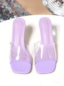 Women's Spring/Summer New Purple Sandals, Elegant Kitten Heel Transparent Sandals - Purple - View 4