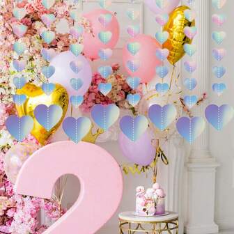 1/5 Pcs Valentines Garland Decoration Blue Pink Gradient Heart Ceiling Streamers Double Sided Heart DIY Hanging Banner For Valentine's Day Wedding Birthday Holiday Party Home Wall Decor