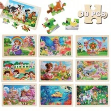 10 Pcs Of 24 Piece Wooden Puzzles, Princess, Farm, Elves And Transportation, Preschool Educational Puzzle Board, Kids Birthday, Christmas Gift And Toy.