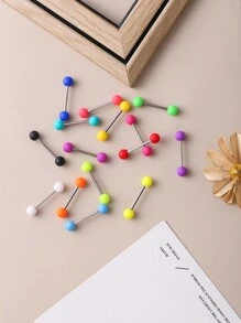 15pcs Multi-Color Acrylic Matte Finish Hypoallergenic Stainless Steel Tongue Rings, Suitable For Halloween, Festivals And Party Wear For Sexy Ladies