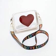 PVC Fashion Lettering Shoulder Camera Bag, Stylish And Simple Heart Decoration Transparent Jelly Sling Bag, Suitable For Travel And Vacation Waterproof Shoulder Bag, Perfect For Valentine's Day Gifts For Girlfriend, Lover, And Friends.