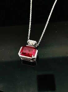 Elegant Copper Crafted Burgundy Perfume Bottle Design Synthetic Ruby Pendant Necklace, Electroplated Platinum, Stylish & Luxurious, Suitable For Daily Wear And Festival Gifts