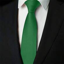 Slim Plain Twill Social Tie With Fine Lines - Green - View 1