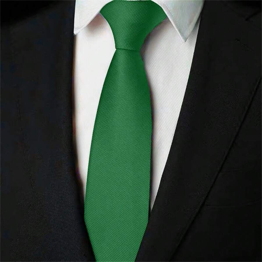 Slim Plain Twill Social Tie With Fine Lines - Green - View 1