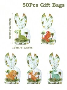 50 pezzi borsette a forma di orecchie di coniglio a tema dinosauro, borsette da regalo design a cartoni animati dinosauro mini con orecchie di coniglio, forniture per confezioni regalo, decorazioni per feste a tema dinosauro, decorazioni per feste di compleanno, forniture per feste di matrimonio, borse per bomboniere