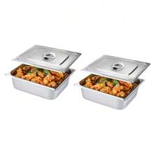 2pcs/4pcs Stainless Steel Divided Serving Bowls With Lids, Commercial Buffet Pans, Restaurant Self-Service Bowls, Convenient Heating, Electroplated Square Containers, Trays For Catering, Display Cabinets Christmas Gift