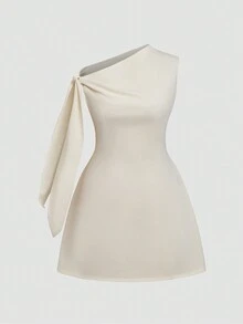 Women's Elegant Solid Color Tie-Shoulder Sleeveless Minimalist Short Shift Dress, Light-Colored