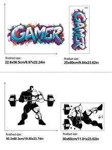 1pc PVC Material, Personalized Video Game English Text, Esports Gamer, Bodybuilding Muscle Boy, Bedroom, Entryway, Dorm, Home Decor Wall Sticker, Self-Adhesive, Girls/Boys Room Decor, Kids Room, Nursery Stickers