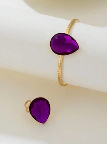 1 Bộ trang sức nhẫn và vòng tay đá quý hình bầu dục 3D phong cách Châu Âu và Mỹ thời trang, quà tặng cho phụ nữ - Nhiều màu - Xem 5