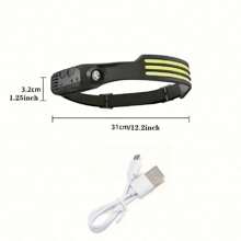 NetHong Waterproof COB LED Motion Sensor Head Torch Headlight USB Rechargeable Headlamp,Ultra-Lightweight Portable Sensor Headlamp, USB Rechargeable Headlamp, Super Bright Night Fishing And Mining Lights, Outdoor Sport, Camping And Fishing Lighting - Black - View 12