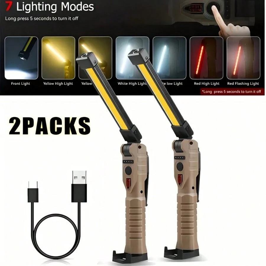 Linterna de trabajo recargable, magnética y plegable, luz de trabajo LED portátil para parrilla con 7 modos de iluminación, luz para mecánicos - Caqui - Ver 1