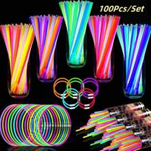 Set de 100 Barras luminosas para fiestas | Pulseras, collares y decoración que se iluminan, con hasta 8-12 horas de brillo, perfectas para bodas, clubes y bares - Multicolor - Ver 1