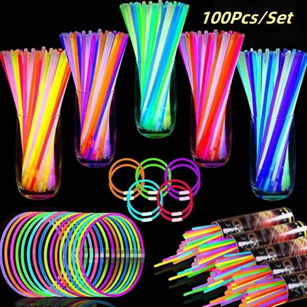 Conjunto de 100 bastões luminosos para festas | Pulseira, colar e decoração neon com 8 a 12 horas de brilho, perfeito para casamentos, baladas e bares