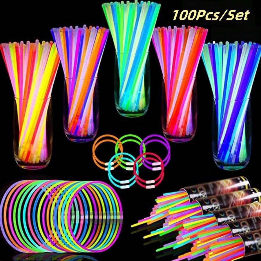 Set de 100 Barras luminosas para fiestas | Pulseras, collares y decoración que se iluminan, con hasta 8-12 horas de brillo, perfectas para bodas, clubes y bares - Multicolor - Ver 1