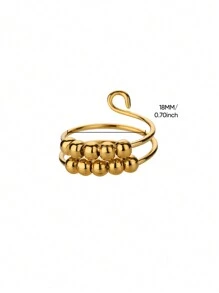 1 pieza Anillo abierto de doble capa con cuentas esféricas de moda para mujer, color dorado, acero inoxidable con diseño geométrico, joyería de fiesta de Hip Hop, regalo