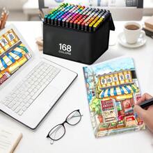 120 Color Marker Pen Set, Double-Ended Midpoint, Lightweight Plastic, Cube, Caricature, Office, Party, Educational Supplies Marker Pen Graffiti Drawing Art Supplies - Black - View 4