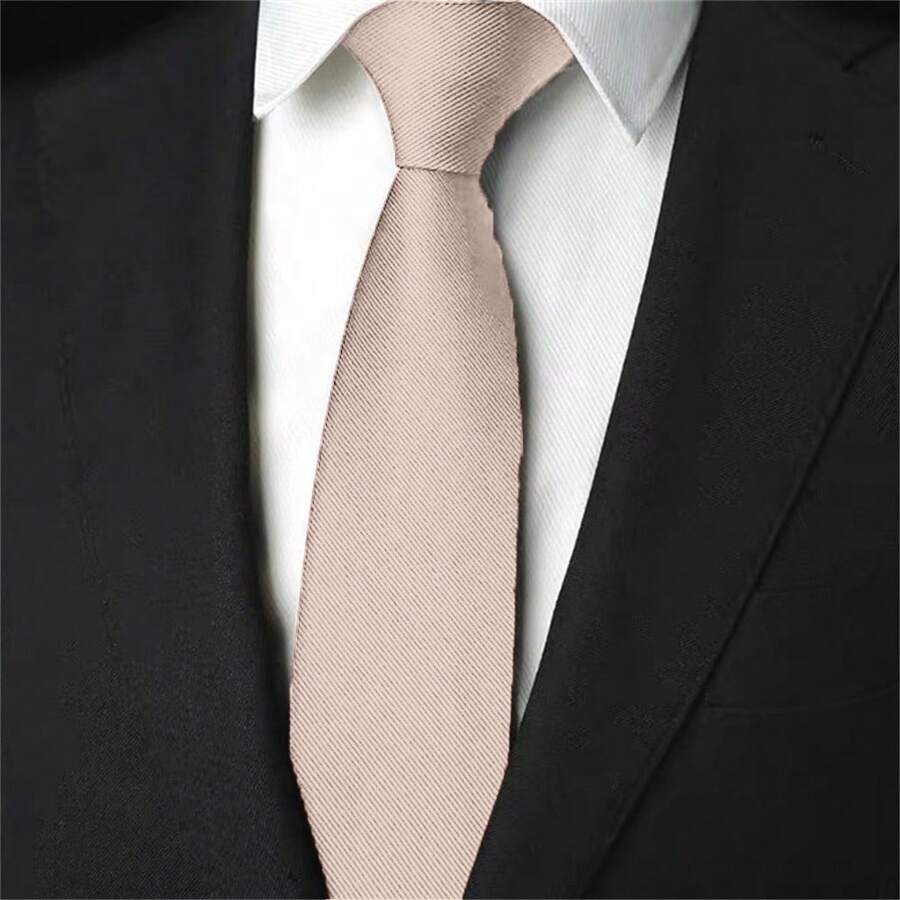 Slim Plain Twill Social Tie With Fine Lines - 淺粉色 - 查看 1
