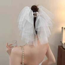 Ätherischer Spitzenpuff Haarclip, romantisches Mesh-Haarteil, schönes waldartiges Braut-Haarzubehör, Länge des Schleiers ca. 25 cm, Größe des Haarclips 11 cm