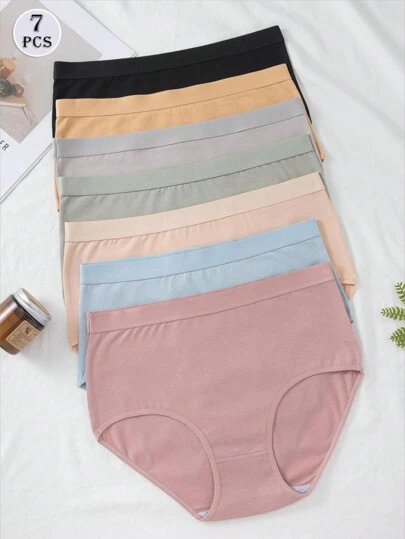 7pcs Women High Waist Panties, Solid Color Breathable Triangle Underwear With High Elasticity, Suitable For Sports And Daily Wear, Simple Design - Soft, Minimal Women Underwear