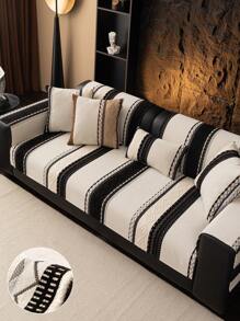 1 件豪华雪尼尔沙发套，四季宠物友好型沙发保护套，高端质感 - 黑與白 - 查看 5