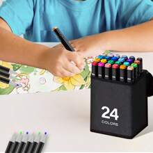 120 Color Marker Pen Set, Double-Ended Midpoint, Lightweight Plastic, Cube, Caricature, Office, Party, Educational Supplies Marker Pen Graffiti Drawing Art Supplies - Black - View 2
