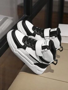 儿童篮球鞋，高帮，PU拼接鞋面，黑白，新款秋冬产品，带扣设计，轻便，舒适，防滑，透气，灵活，儿童运动鞋 - 黑色 - 查看 7