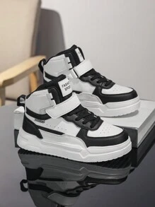 儿童篮球鞋，高帮，PU拼接鞋面，黑白，新款秋冬产品，带扣设计，轻便，舒适，防滑，透气，灵活，儿童运动鞋 - 黑色 - 查看 3