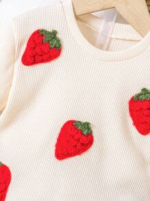Set de 2 piezas para niña joven: Top de punto de manga corta con estampado de fresa y falda plisada. El dulce top de punto con estampado de fresa combinado con la clásica falda roja plisada crea un atuendo cómodo pero a la moda que resalta perfectamente la actitud juguetona de una niña pequeña. Apropiado para uso diario, reuniones con padres e hijos o sesiones de fotos de verano, haciendo que su pequeña sea el centro de atención. Talla para niñas de 4 a 7 años, primavera/verano. - Albaricoque - Ver 4
