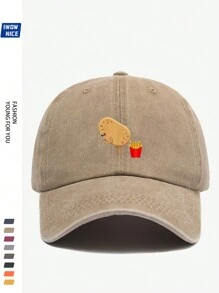 1pc Amusing Potato And Fries Graphic, Unisex Print Baseball Cap, Breathable, Adjustable Size, Humorous Pop Art Truck Driver Hat, Brimmed Pop Pop, Fun Gift, Casual Sunshade Hat For Men & Women, Valentine's Day Gift
